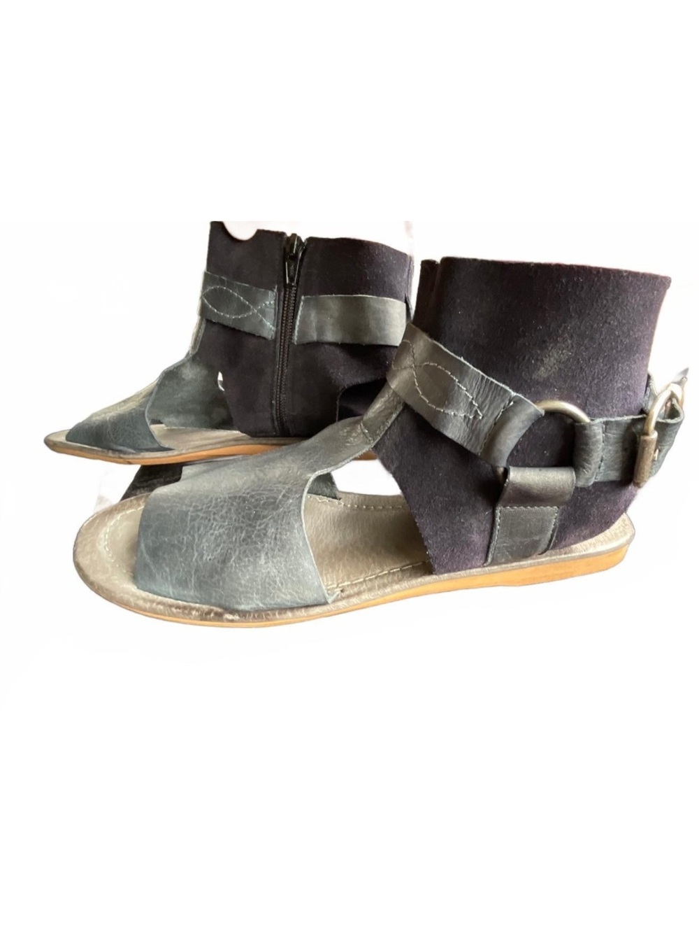 Navy cutout ankle strap sandals